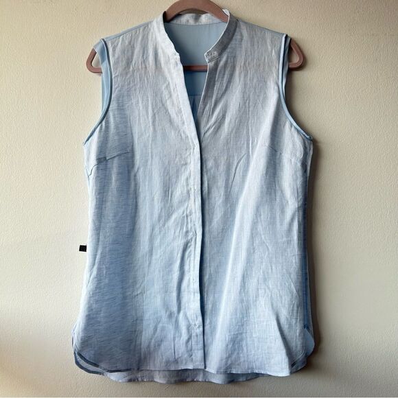 Massimo Dutty Linen no sleeves button down top in blue - Picture 6 of 8